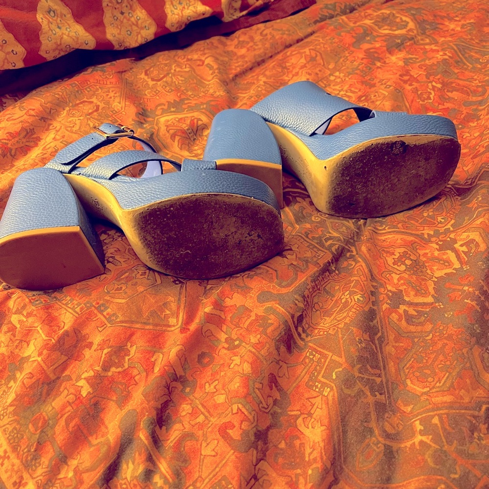 Charlotte Stone Navy Blue Platform Sandal with Gold Buckle - Picture 8 of 8